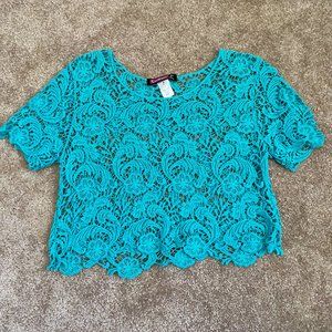 Say What? Teal Lace Crop Top